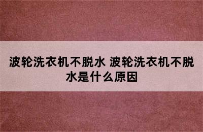 波轮洗衣机不脱水 波轮洗衣机不脱水是什么原因